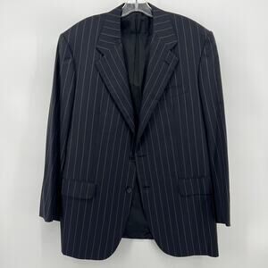 VTG Sartoria ST Saint Andrews Pinstripe Black Blazer Suit Made Italy Wool Silk
